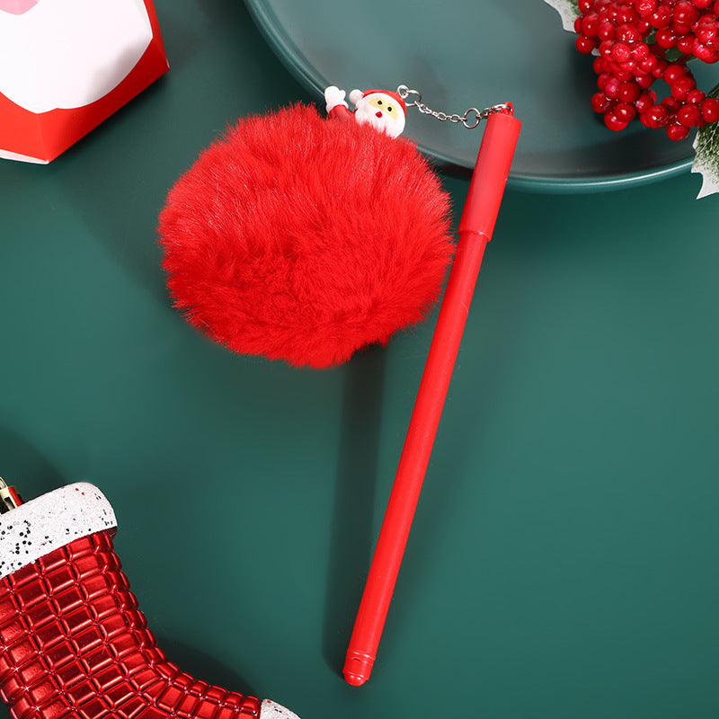 Wholesale Cartoon Christmas Santa Claus Christmas Tree Fur Ball Ballpoint Pen