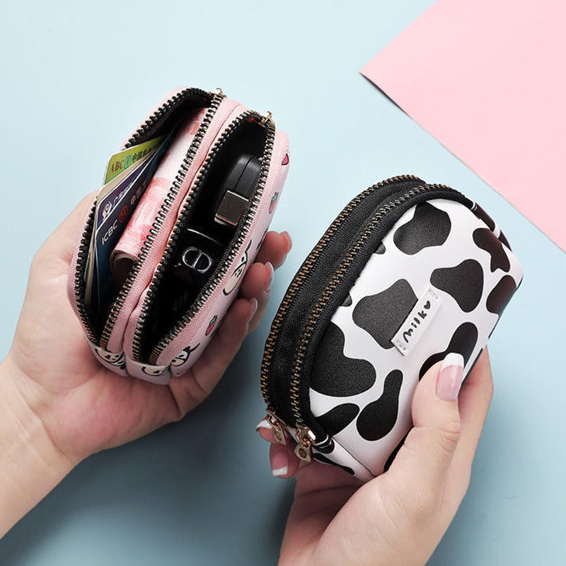 Wholesale Cute Cow Double Zipper Large Capacity Multi-card Slot Student Artificial Leather Wallet
