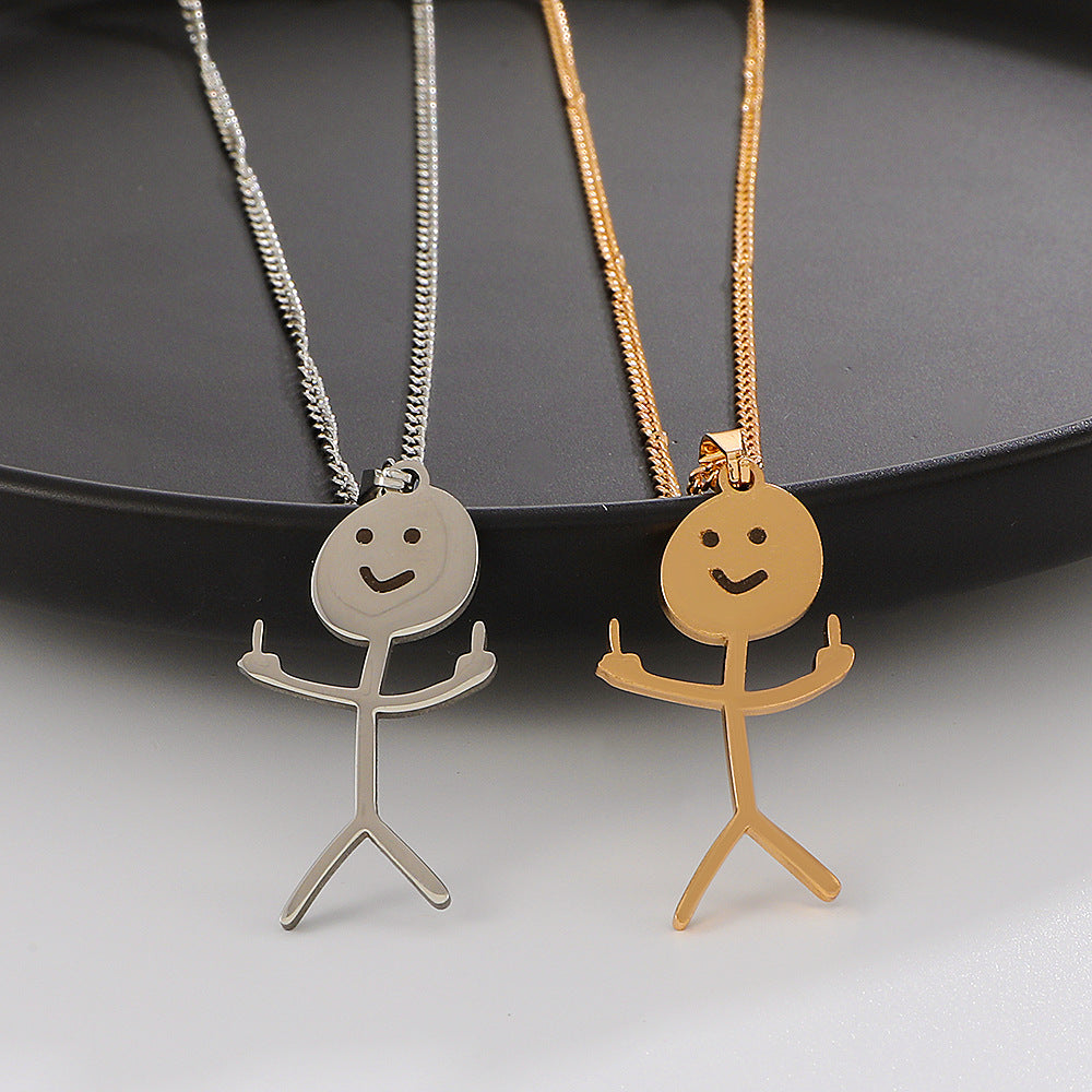 Wholesale Funny Middle Finger Funny Villain Stainless Steel Necklace