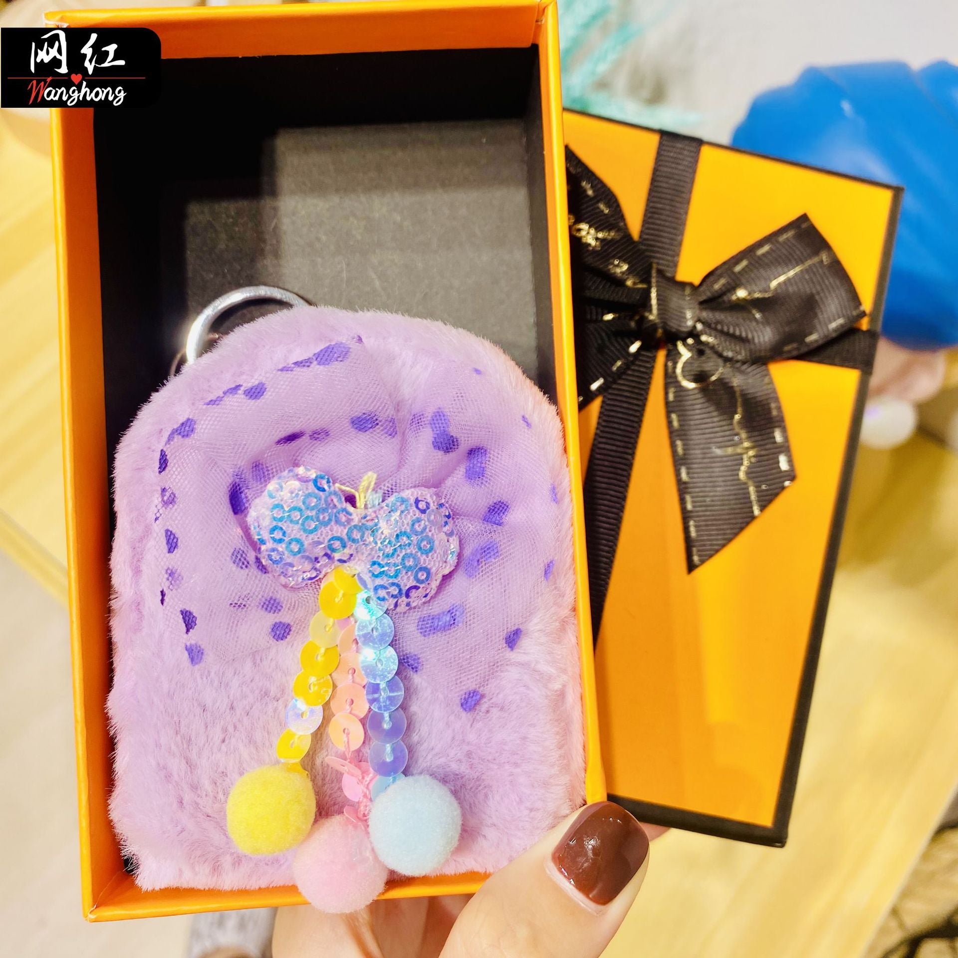 Llavero de bolso de monedas de arco de pala de felpa al por mayor