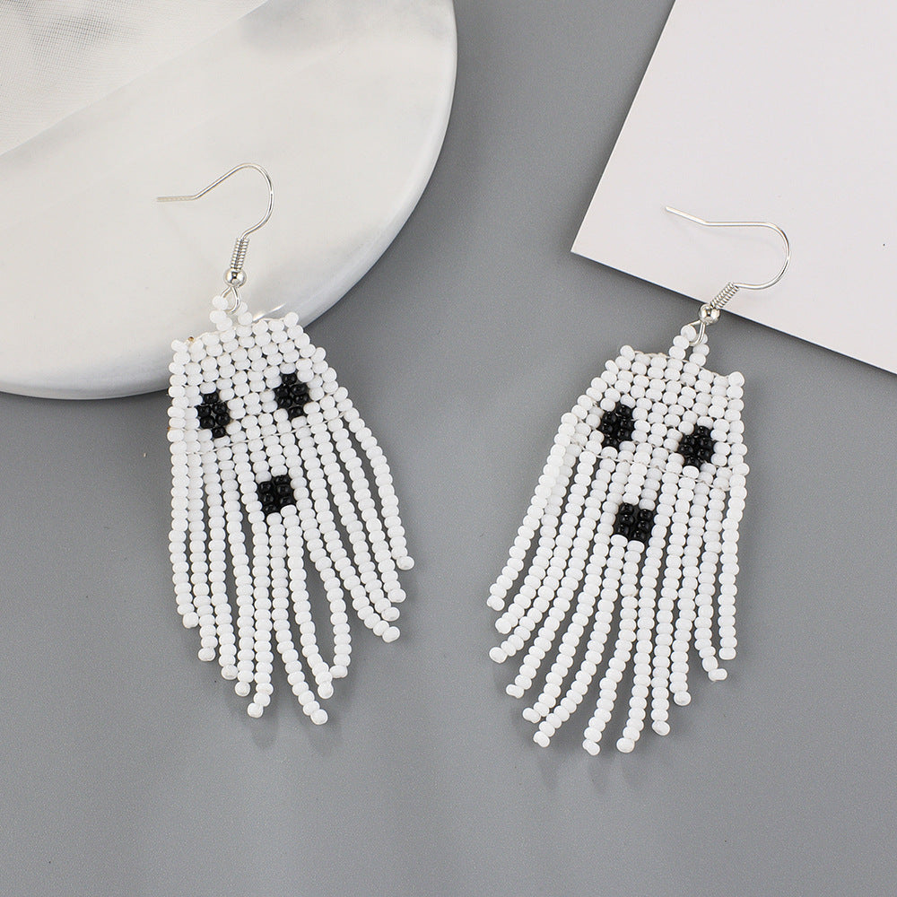 Wholesale Creative Halloween Series Tassel Handmade Rice Beads Skull Ghost Earrings