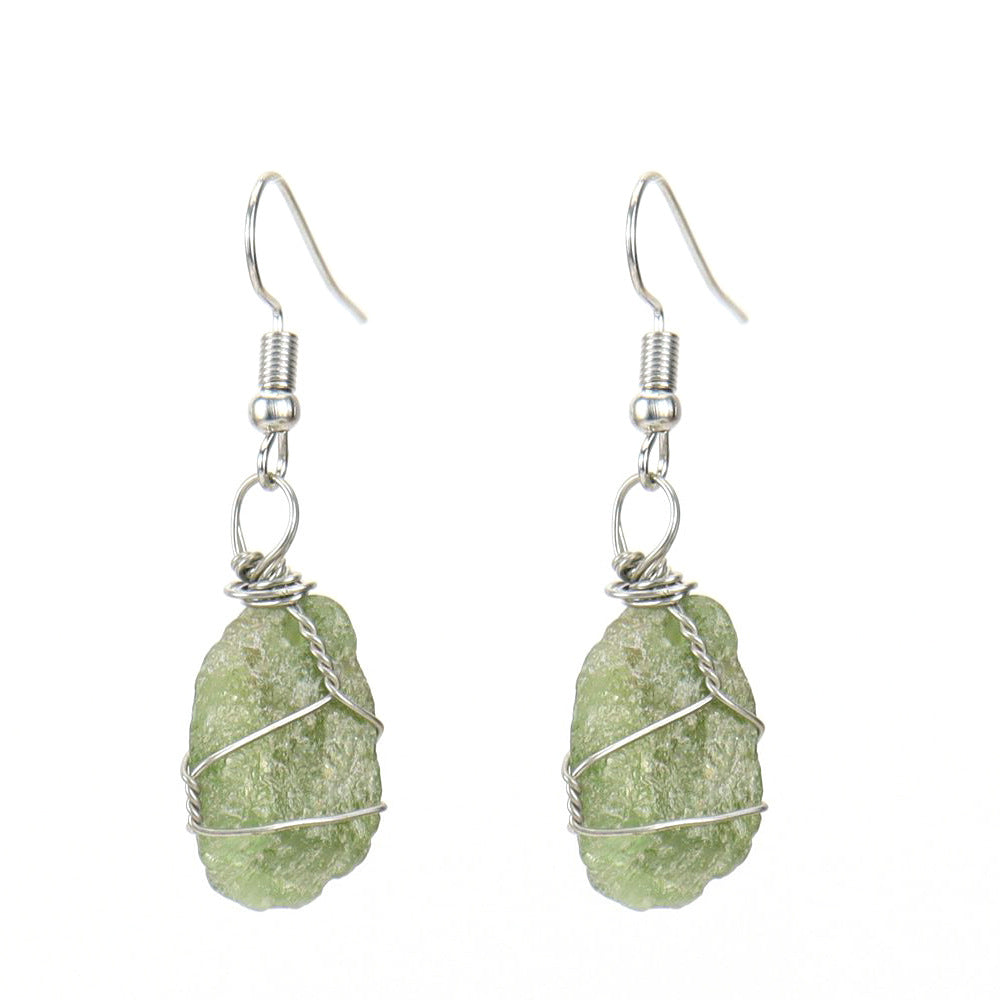 Wholesale New Handmade Silver Wound Natural Rough Crystal Agate Tourmaline Earrings