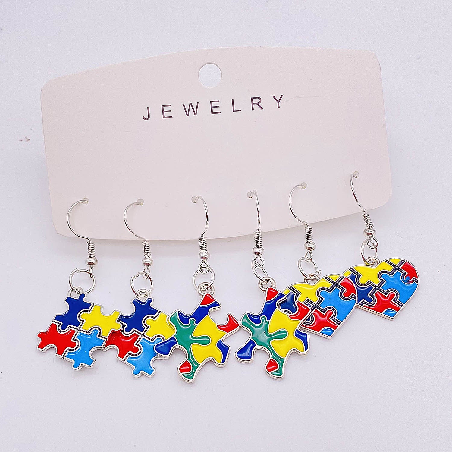 Wholesale Cross Peach Heart Love Puzzle Autism Earring Set