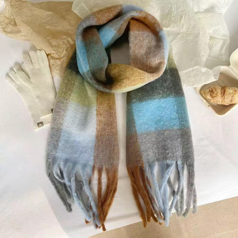 Wholesale Winter Long Thickened Warm Hoop Yarn Plaid Scarf
