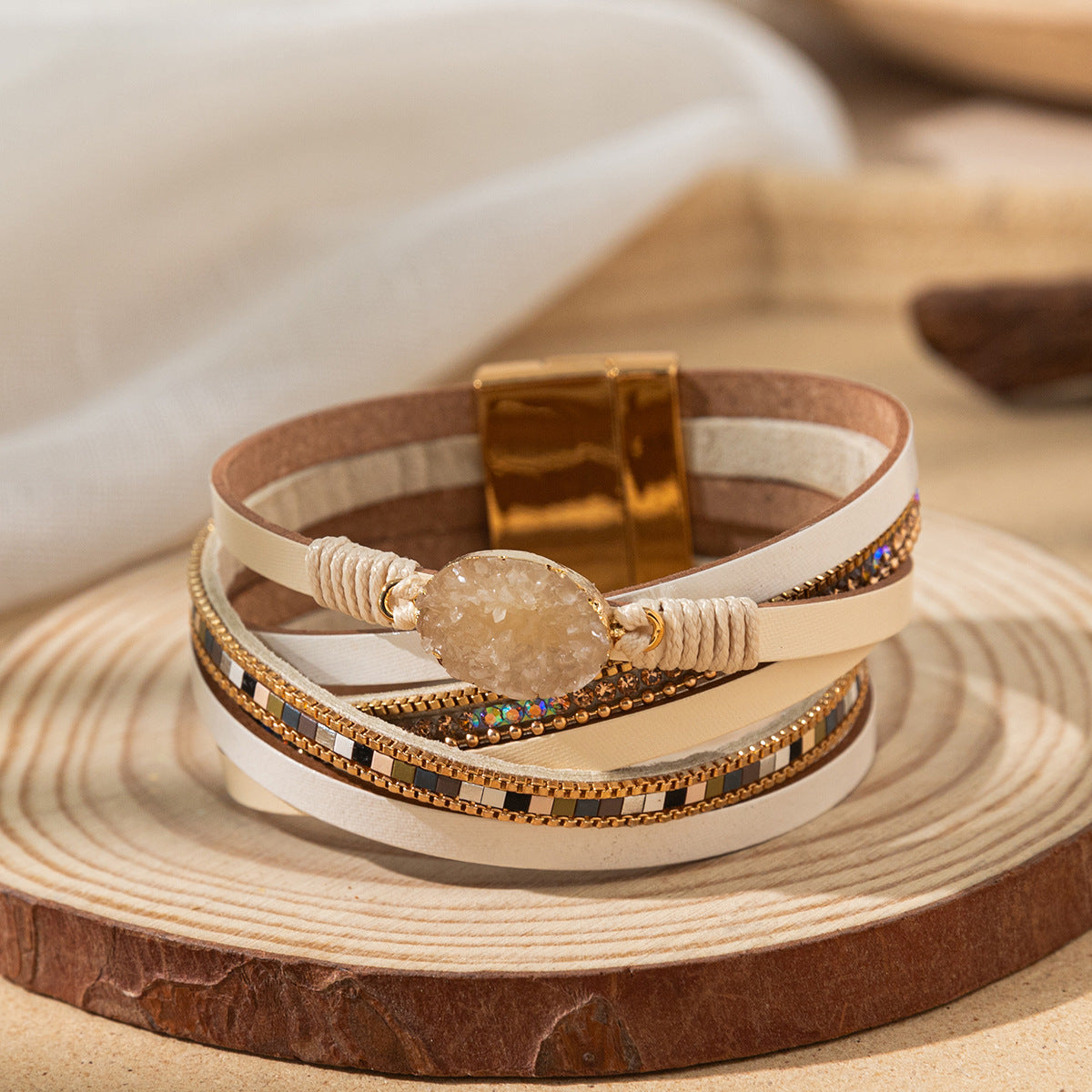 Wholesale Diamond studded magnetic buckle Layered Bracelet Set