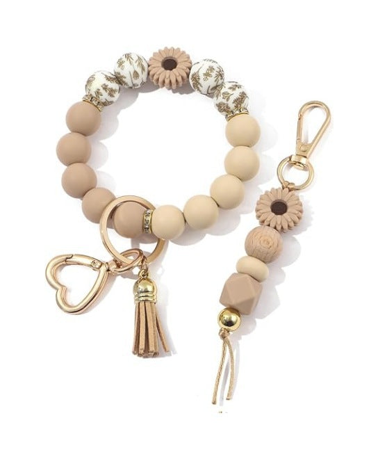 Wholesale 2 Pack Chic Silicone Bead Bracelet Keychain Set With Key Ring Handmade Fashion Accessory For Boutique Resale