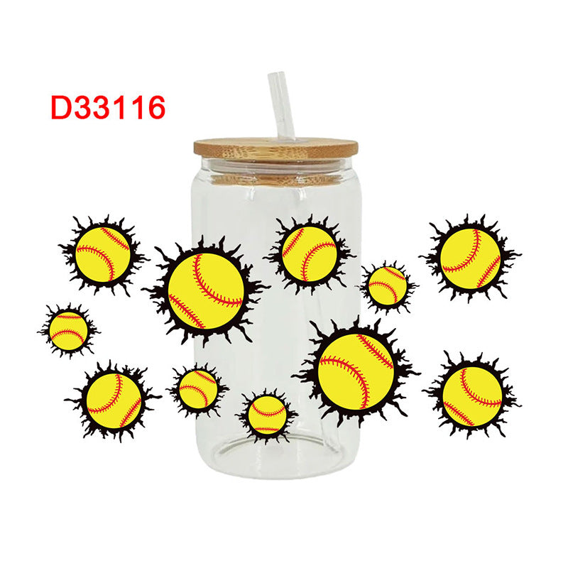 Wholesale Colorful rugby ball  16oz Cup UV DTF Wraps