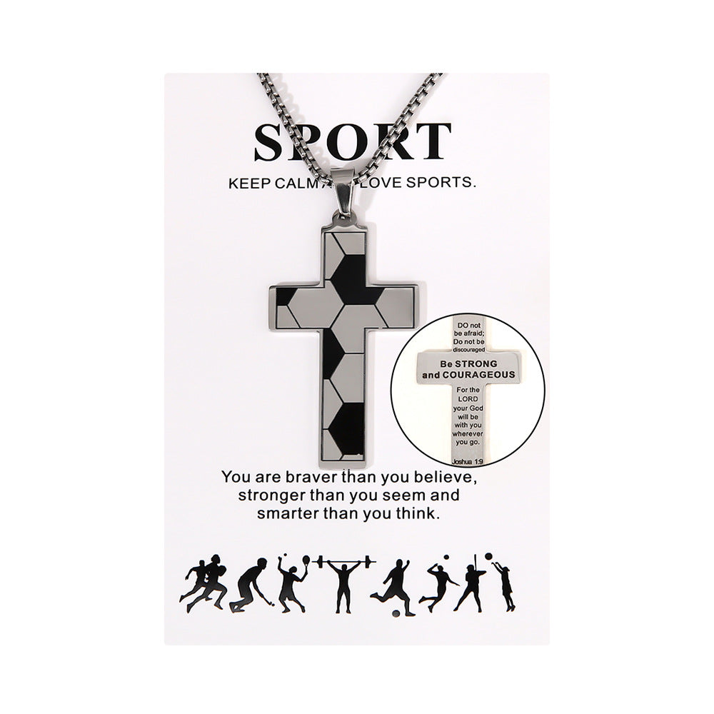 Wholesale Sports Style Basketball Rugby Football Stainless Steel Cross Pendant Necklace