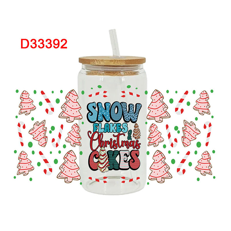 Wholesale Pink series Christmas tree 16oz Cup UV DTF Wraps