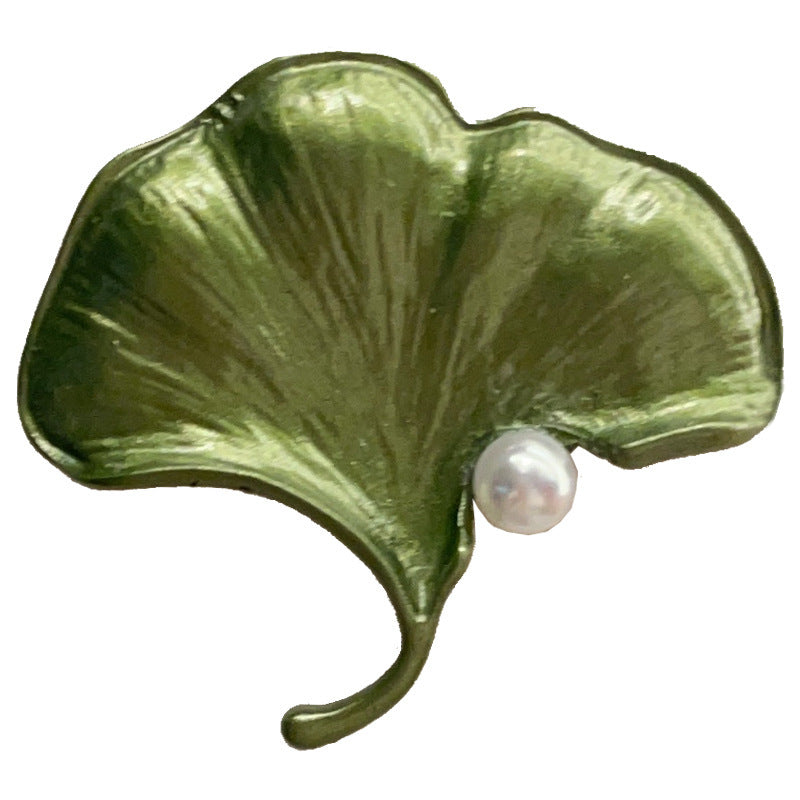 Wholesale Alloy Electroplated Green Pearl Leaf Brooch Pin Chic Floral Corsage Fashion Accessory For Women Boutique Resale Gift