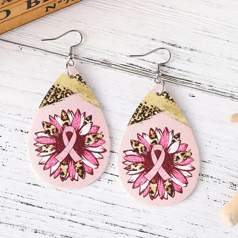 Wholesale Fan Strap Leopard Print Sunflower Double Sided Print Earrings