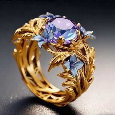 Wholesale  Iris Enamel Oil Ring Colorful Zircon  Alloy Ring