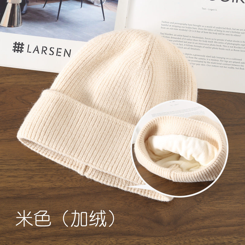 Wholesale Autumn/Winter Solid Color Light Plate with Velvet Warm Knitted Outdoor Travel Cycling Cold Proof Ear Protection Knitted Hat