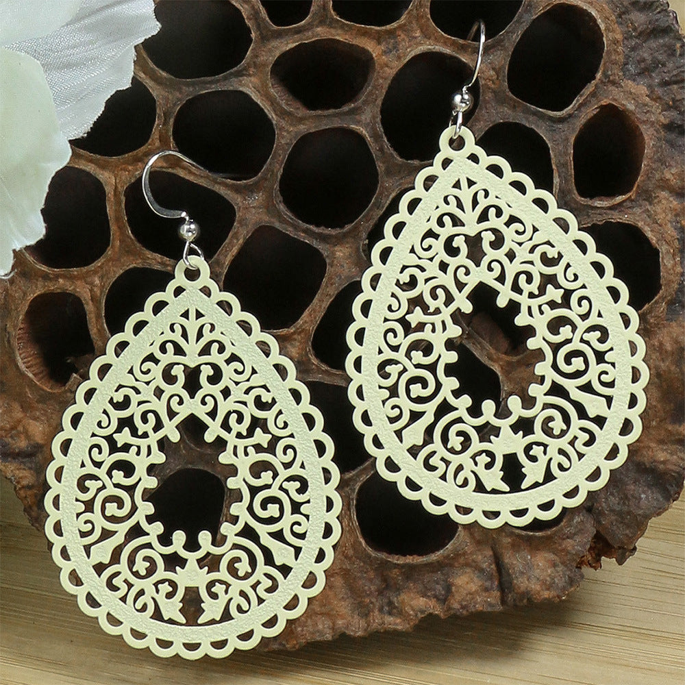 Wholesale Simple Colorful Printed Hollow Water Drop Versatile Earrings