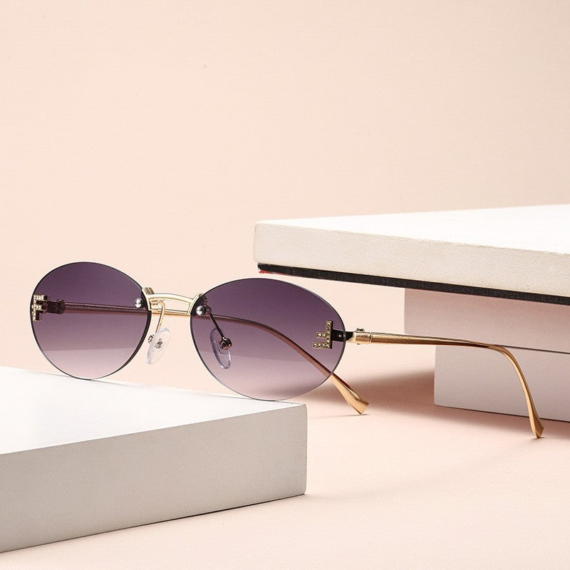 Wholesale Letter frameless diamond inlaid oval frame sunglasses