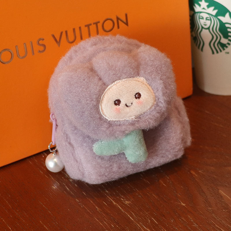 Wholesale Three-dimensional Backpack Type Plush Flower Smiley Mini Coin Purse  Wallet