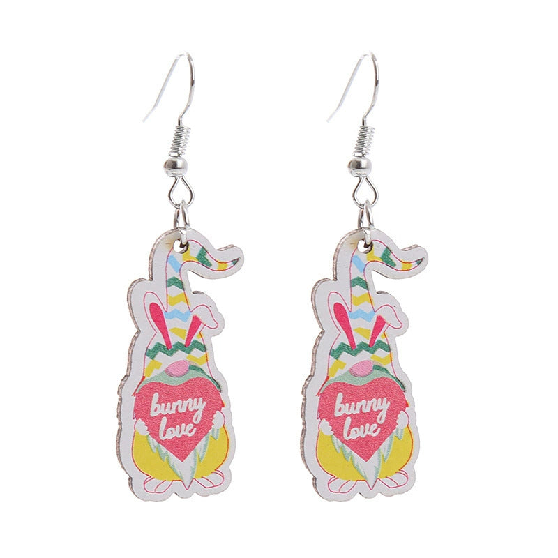 Wholesale Easter rabbit Flower Basket Cute Wood Earrings