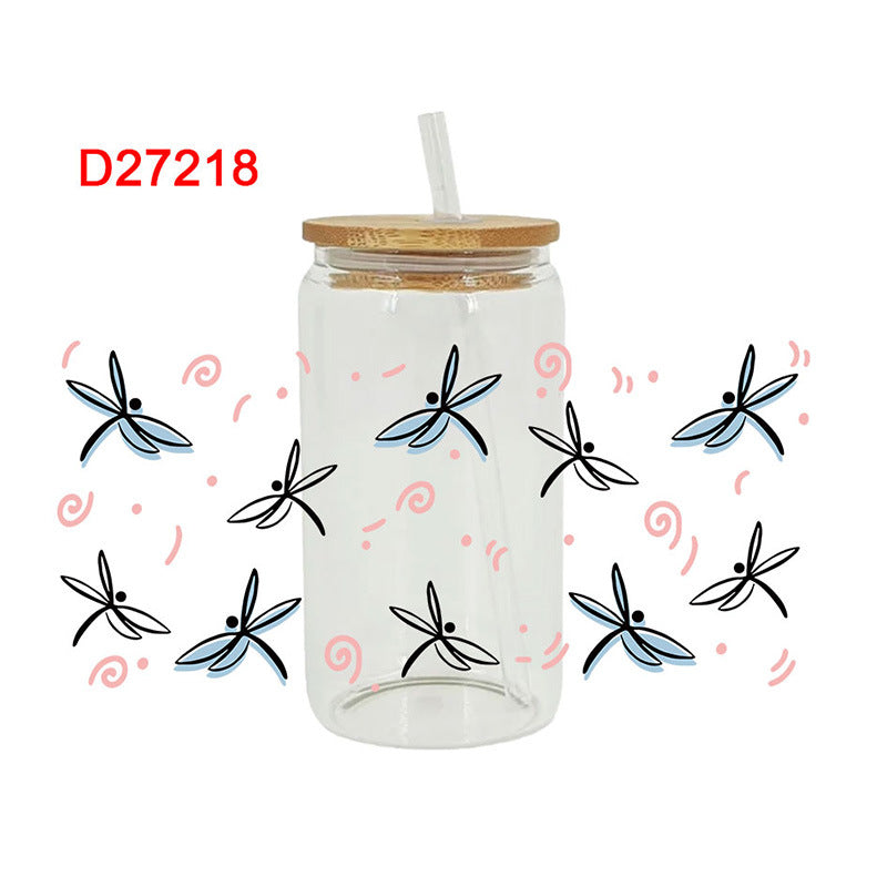 Wholesale Cartoon Cute Dragonfly Bee Insect Theme 16oz Cup UV DTF Wraps