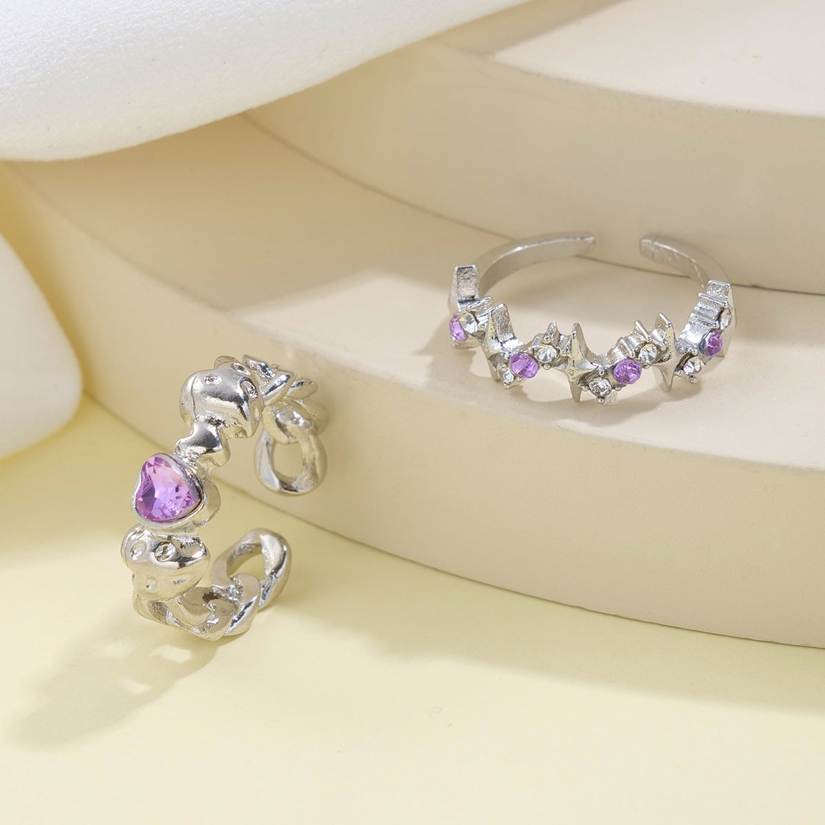 Wholesale Valentine's Day Purple Diamond Love Opening Alloy Ring
