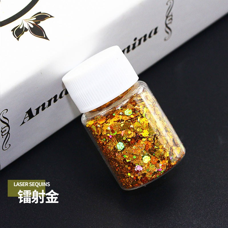 Wholesale Mixed Sequins Laser Colorful Glitter Powder Nail Art Crystal Drip Glue Flow Hemp Filler Gold Powder