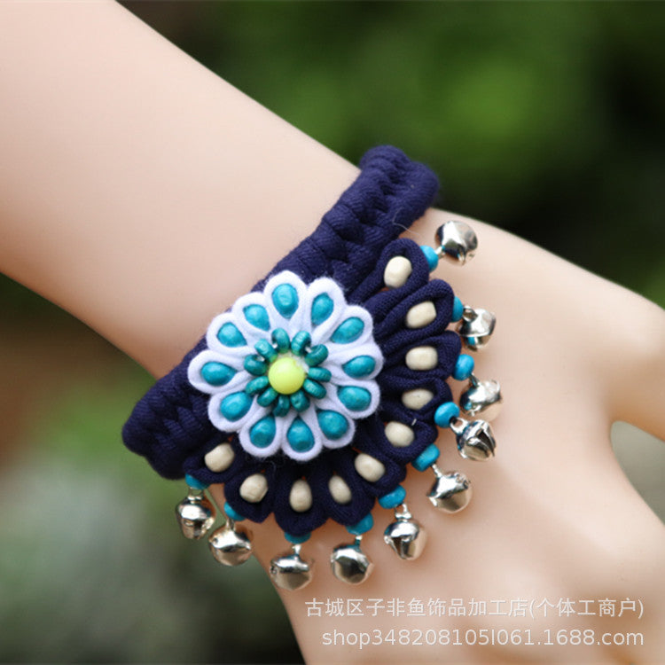 Wholesale Ethnic Style Tie-dye Hand-sewn Fabric Blue Dyed Blue Cloth Bracelet Jewelry