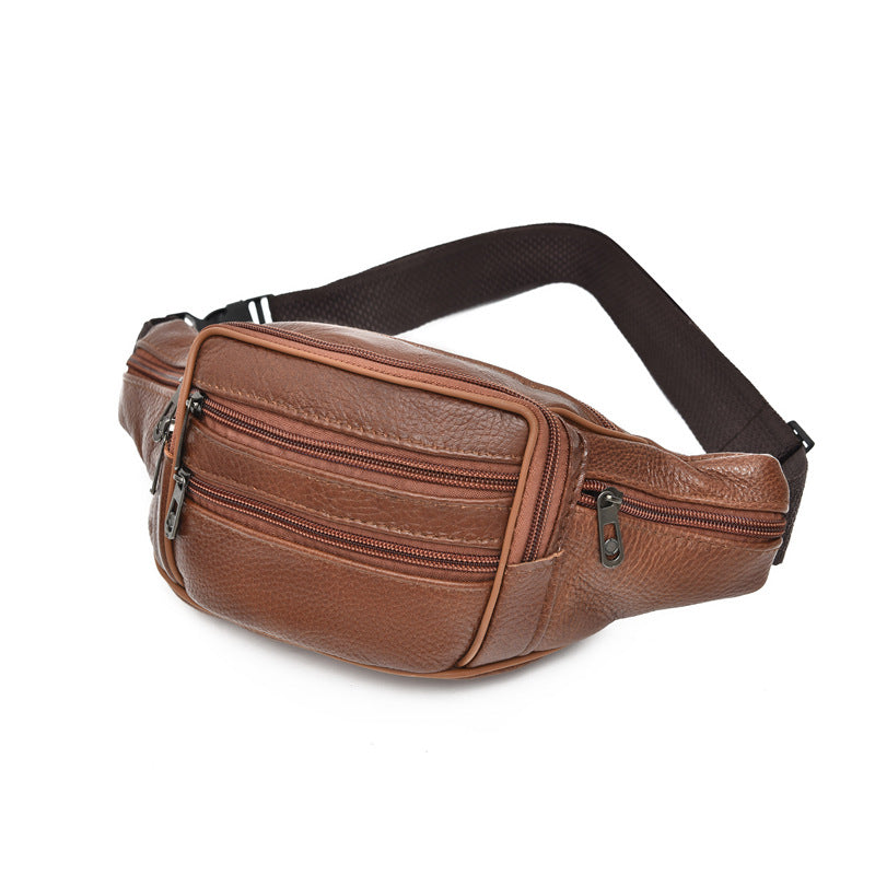 Wholesale Genuine leather waist bag men's shoulder bag multi-compartment cowhide waist bag men's mobile phone bag waist bag for work use wear-resistant