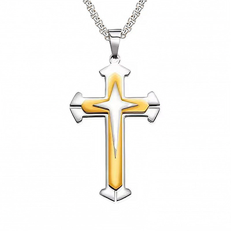 Wholesale Stainless Steel Titanium Steel Vintage Multi-layer Cross Necklace