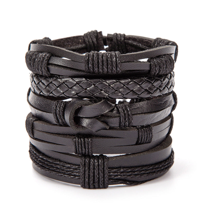 Wholesale 3PCS Leather Handwoven Men's Bracelets