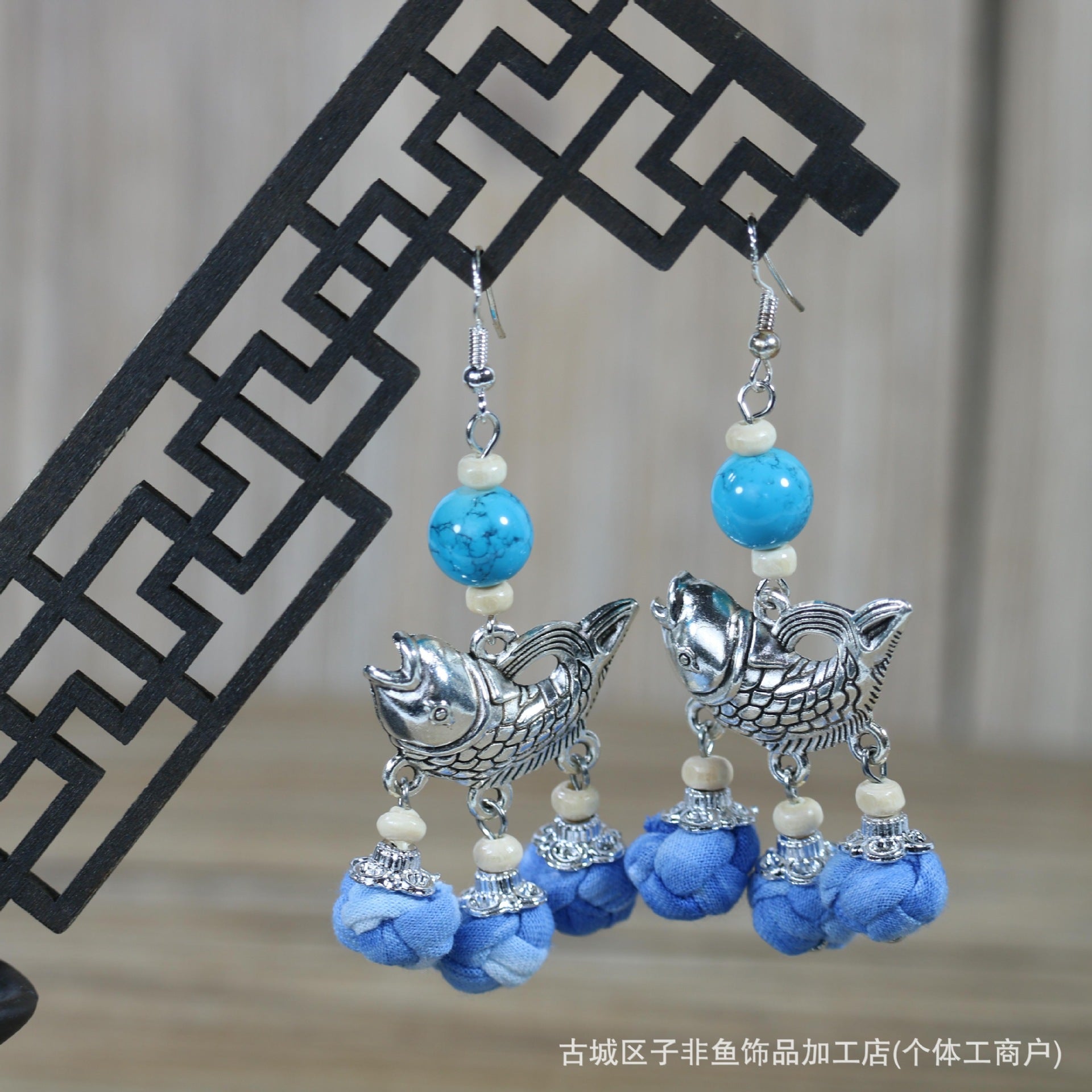 Wholesale Ethnic Style Tie-Dye Style Blue-Dyed Fabric Handmade Earrings