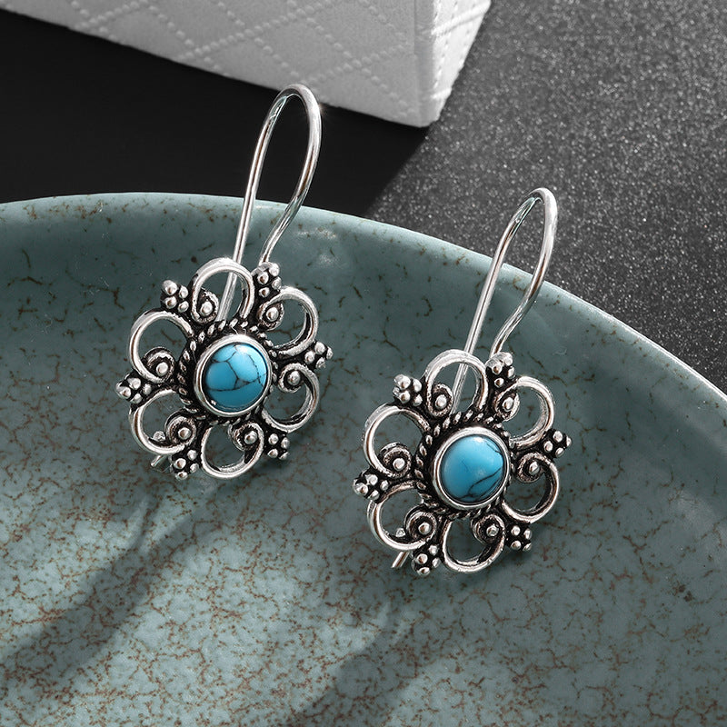 Wholesale Openwork turquoise inlaid earrings