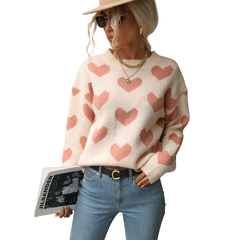Wholesale Valentine's Day Polyester Casual Love Long Sleeved Pink Sweater
