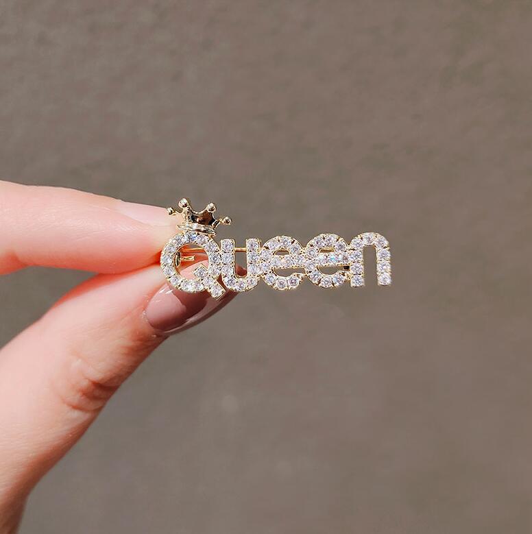 Wholesale Cute Letters QUEEN Sparkling Alloy Brooch