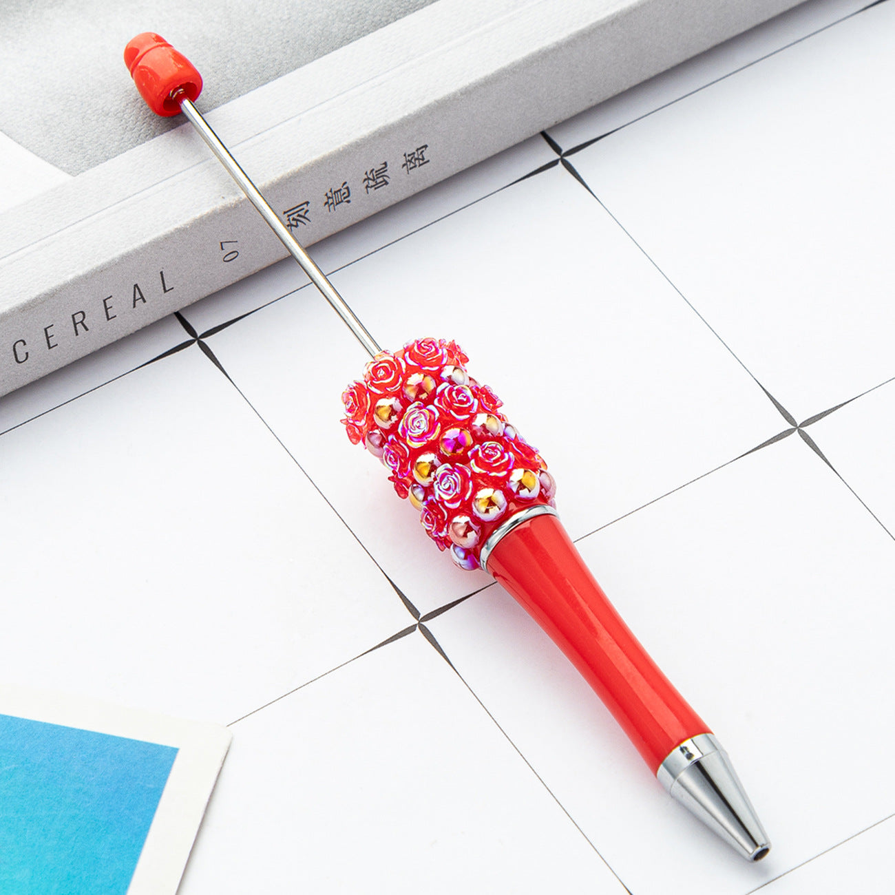 Wholesale Beadable Pens Rose Flower Handmade Stickers Multi-color Rotating Ballpoint Pens
