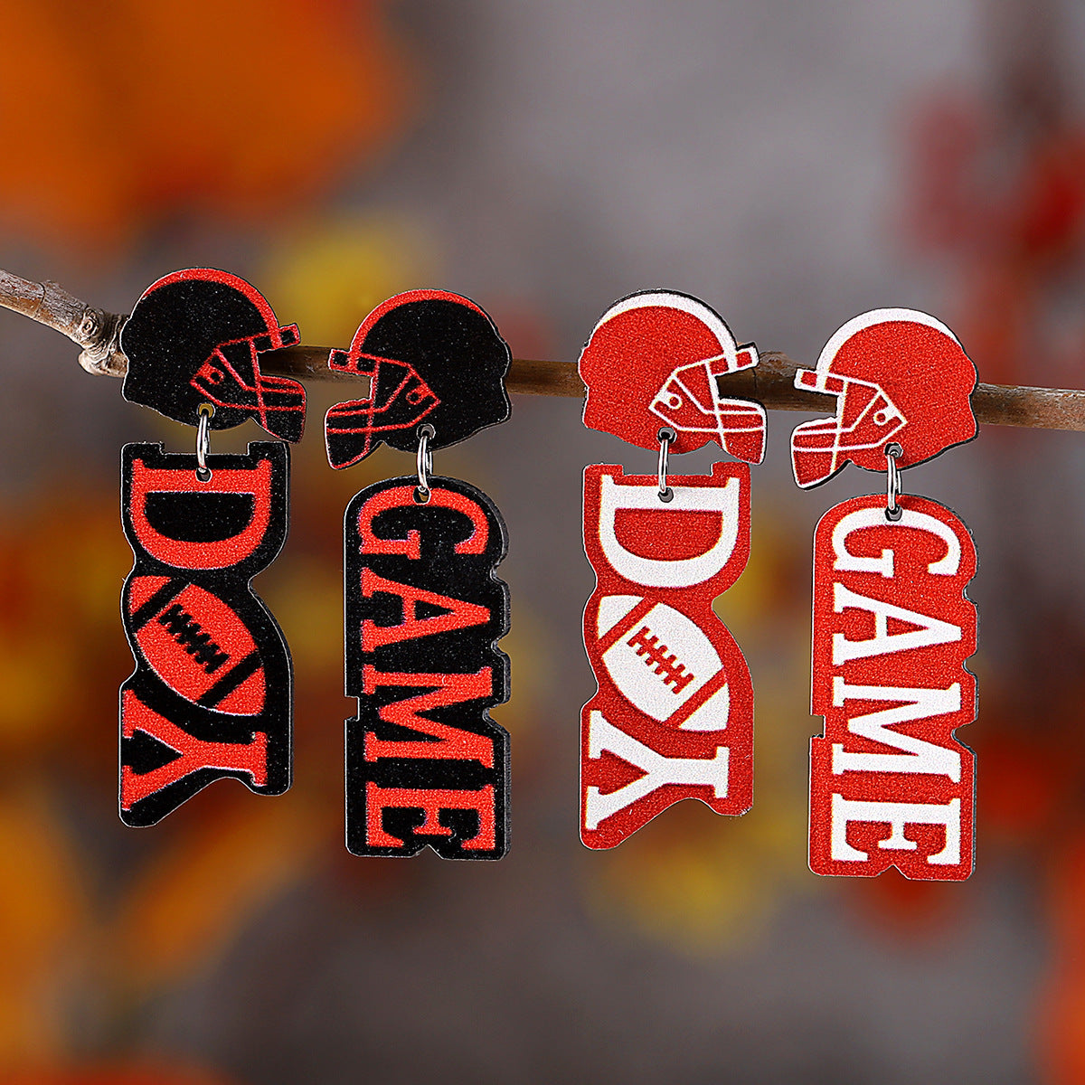 Wholesale  New Rugby Letter Helmet Stitching Pendant Earrings Rugby Events Wooden Double-sided Earrings Earrings