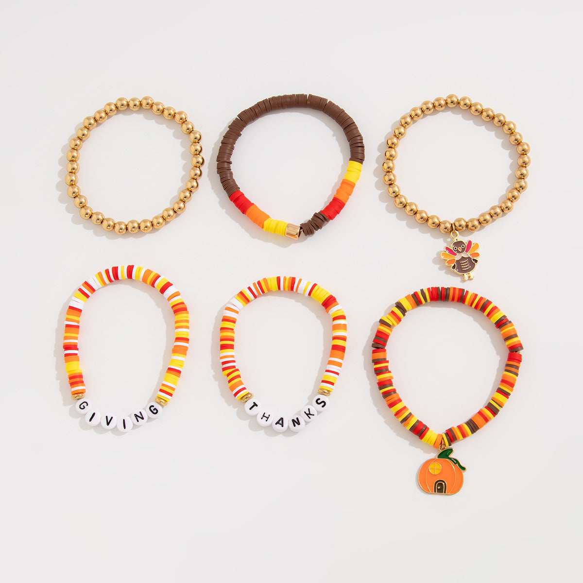 Wholesale Thanksgiving Maple Leaf Acrylic Clay Beaded Bracelet Set
