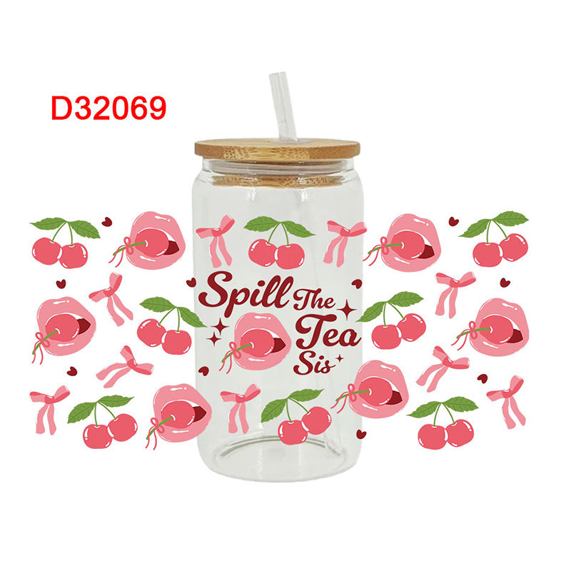 Wholesale fruit Cup  Crystal Sticker16oz Cup UV DTF Wraps 16oz Cup UV DTF Wraps