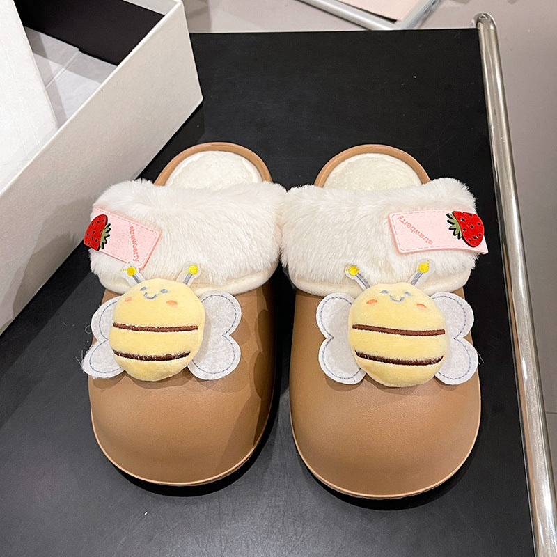 Wholesale Waterproof EVA Cartoon Little Bee Autumn and Winter Plus Velvet Cotton Slippers