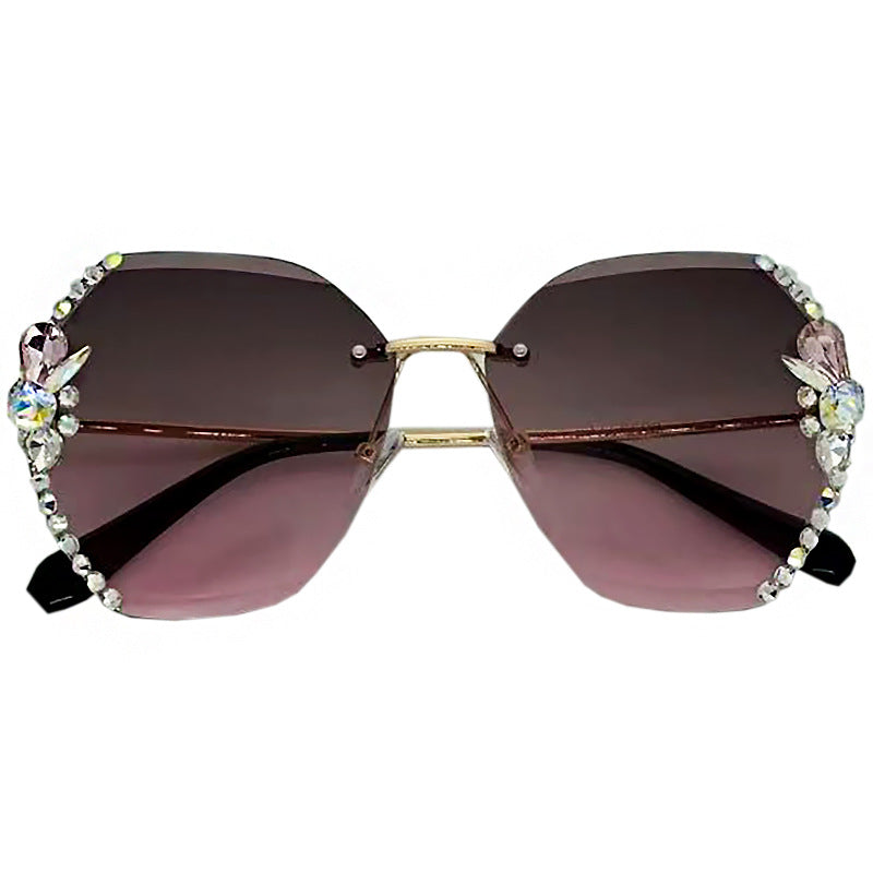 Wholesale UV Resistant Crystal Cut Edge Frameless Diamond Inlaid PC Sunglasses