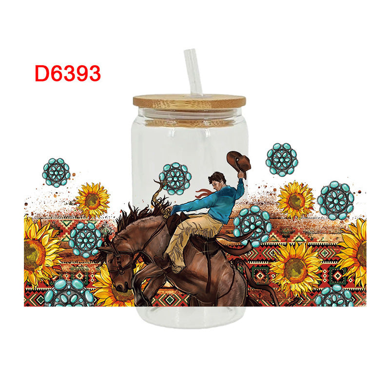 Wholesale Western style flower boots  16oz Cup UV DTF Wraps