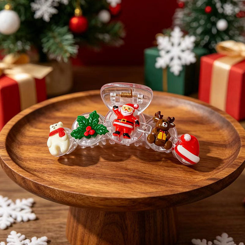 Wholesale Christmas Cartoon Santa Reindeer Hair Claw Clips Plastic Snowflake Design Party Decorative Fashion Accessory For Resale