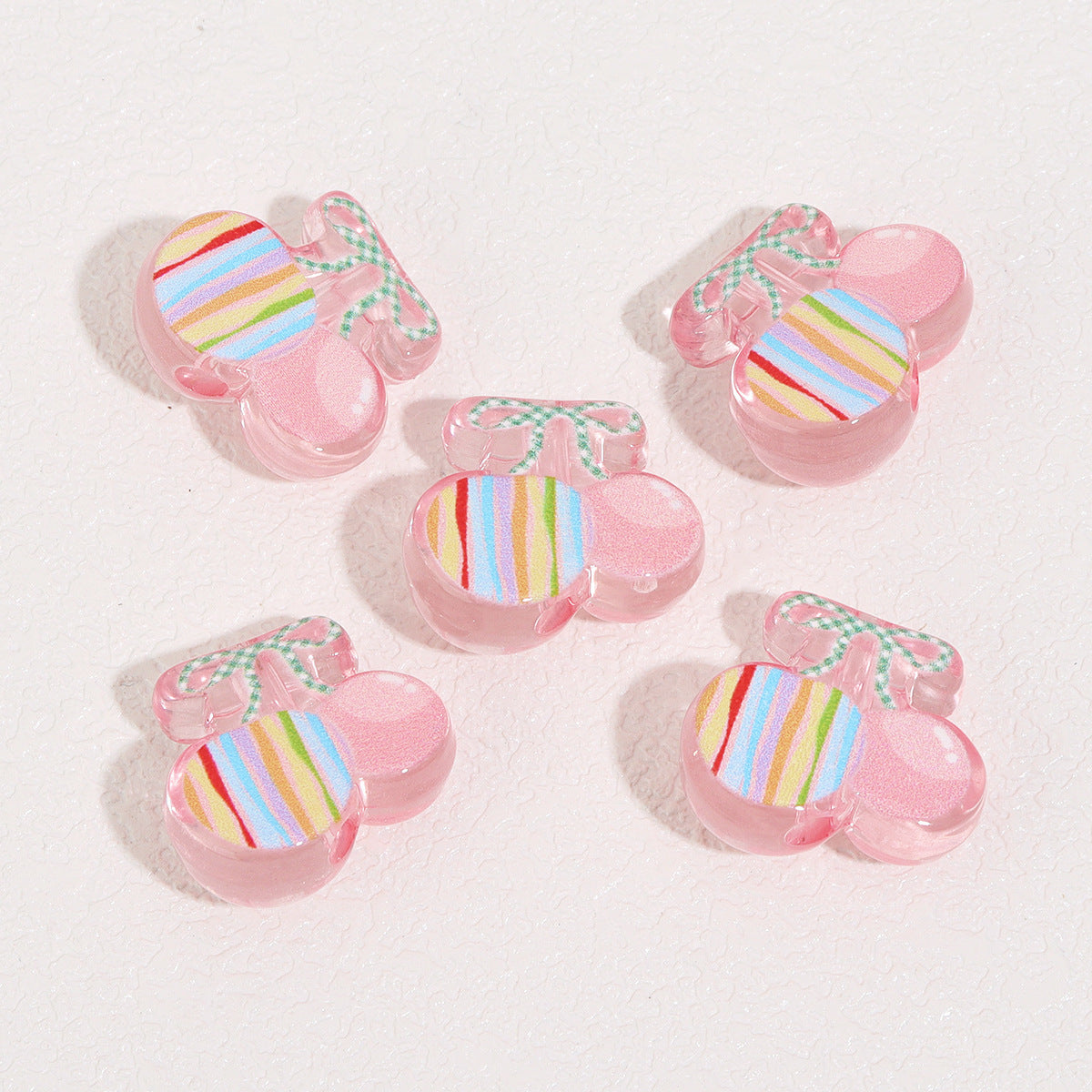 Wholesale 10pcs transparent half face cartoon cute pink cherry acrylic beads