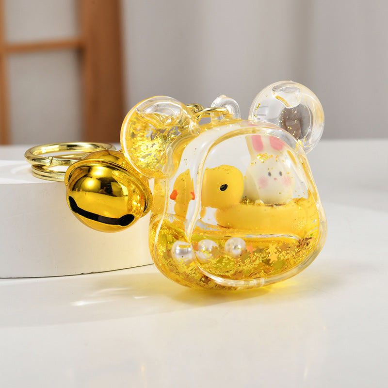 Wholesale Acrylic rabbit oil flow sand bottle keychain