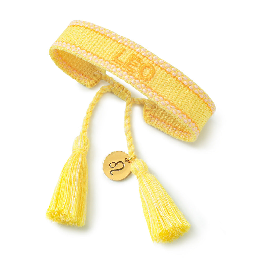 Wholesale Twelve Zodiac Signs Embroidered Letters Braided Bracelet