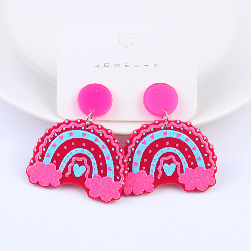 Wholesale Rainbow Checkerboard Geometric Stud Earrings