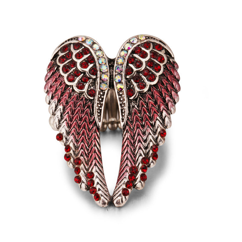 Wholesale Diamond-studded 3D Angel Wings Adjustable Vintage Ring