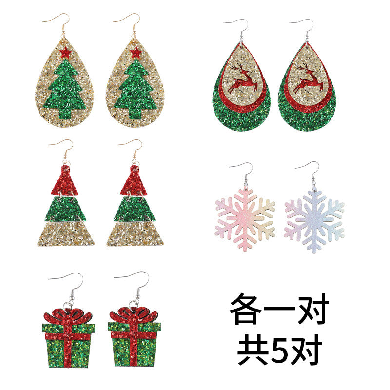 Wholesale Christmas sequined leather Christmas earrings