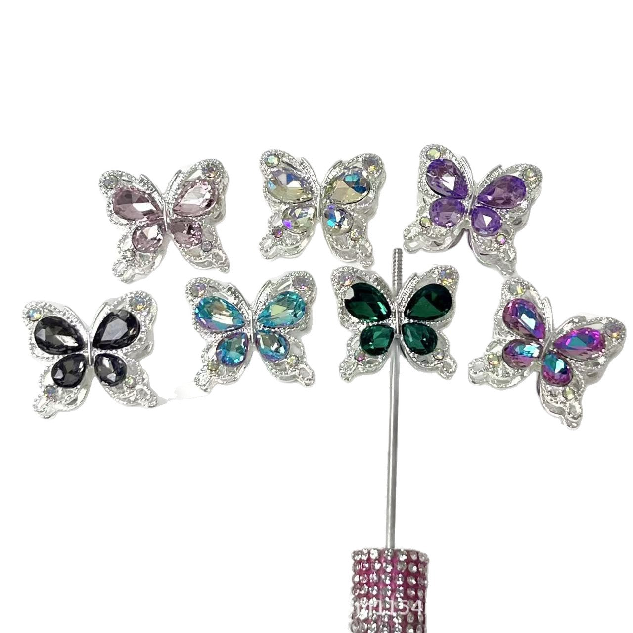 Wholesale  10pcs Double sided rhinestone butterfly alloy diamond ball beads