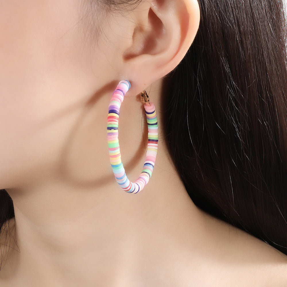 Wholesale Boho Casual Mixed Color Soft Clay C-shaped Exaggerated Earrings