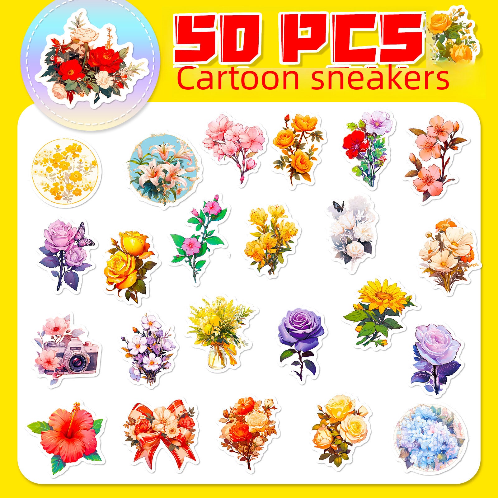Wholesale 50pcs Retro Flower Graffiti Stickers Plant Flowers Cartoon Creative Notebook Stickers