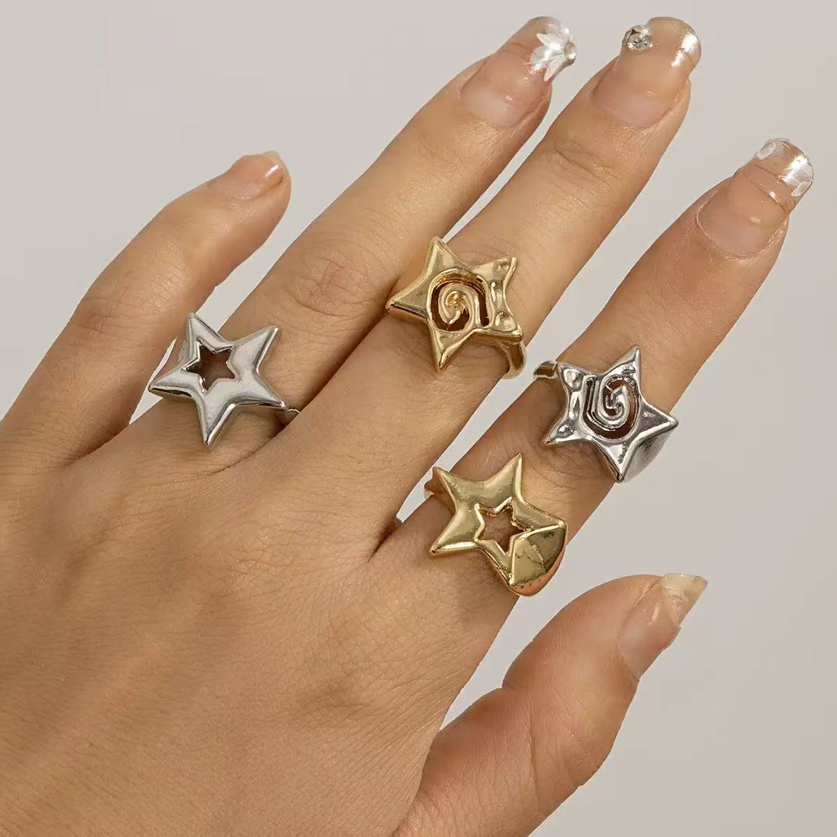 Wholesale Cool style three-dimensional star-shaped open ring